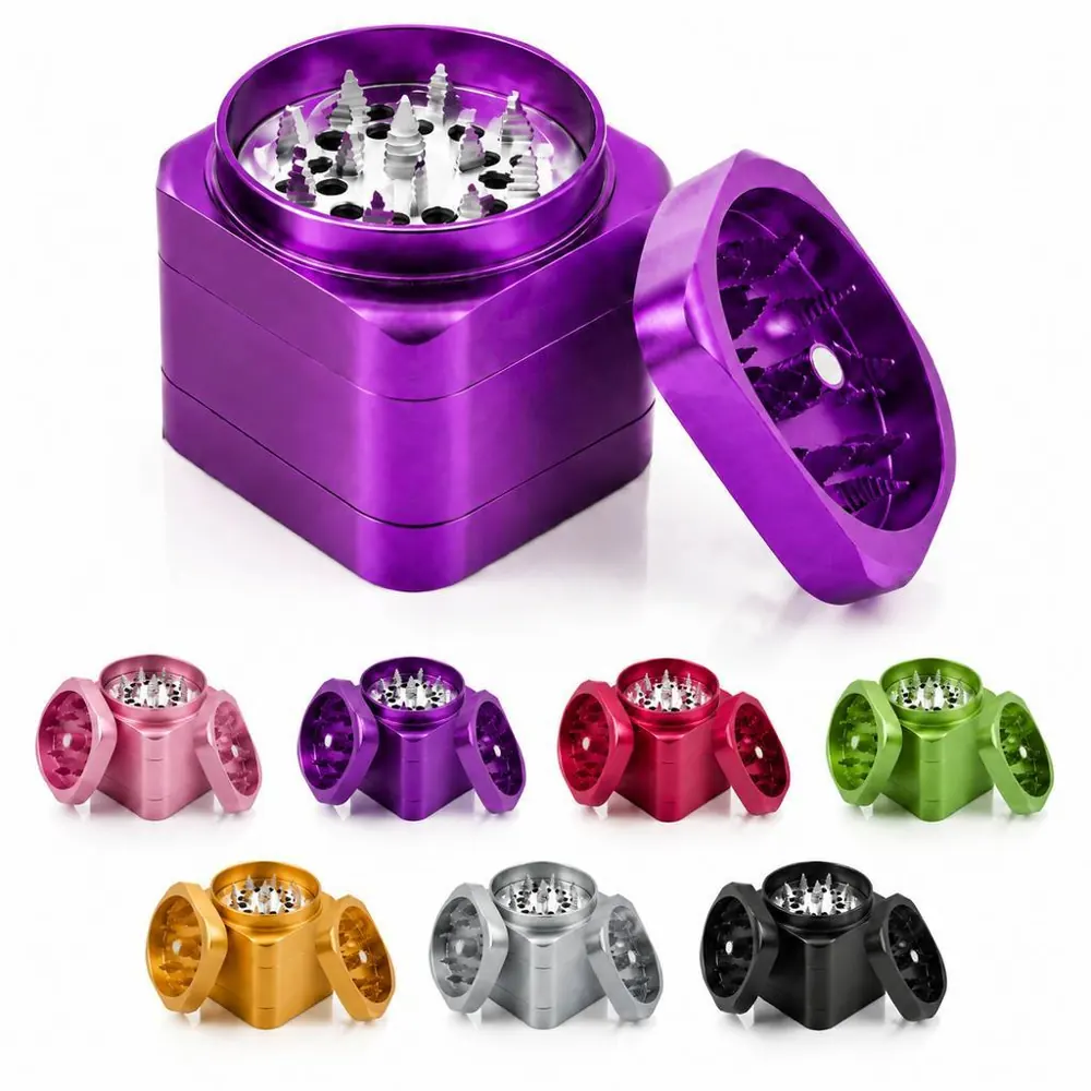 4-Piece Magnetic Aluminum Square Grinder with Storage 2