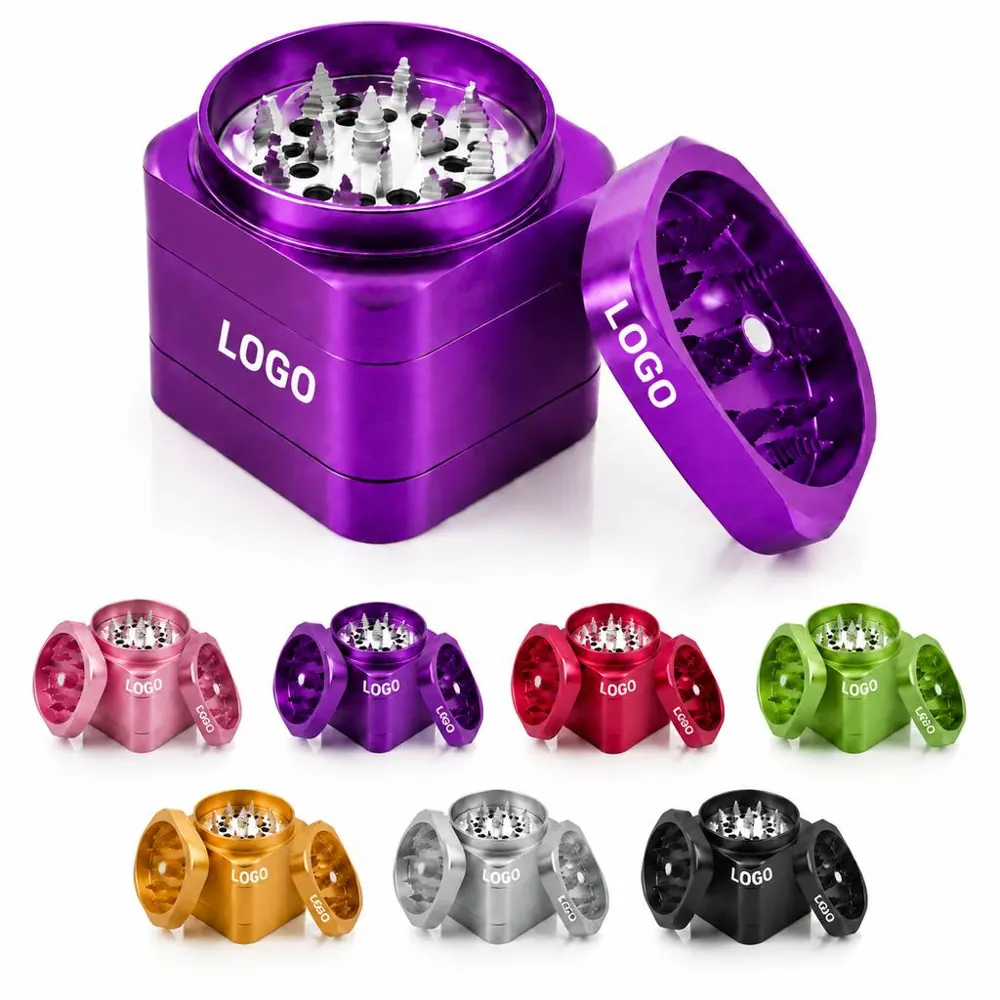 4-Piece Magnetic Aluminum Square Grinder with Storage