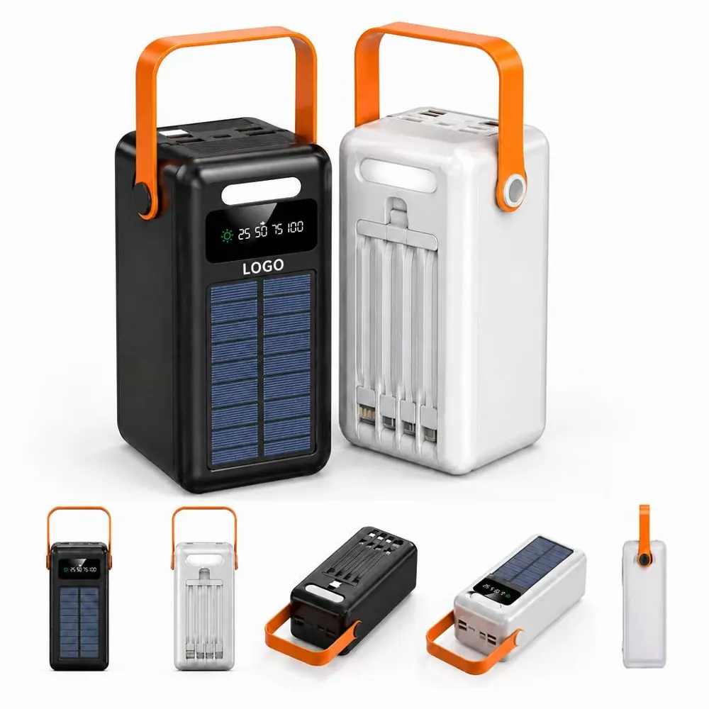 Portable 30000mAh Solar Charger with Cables