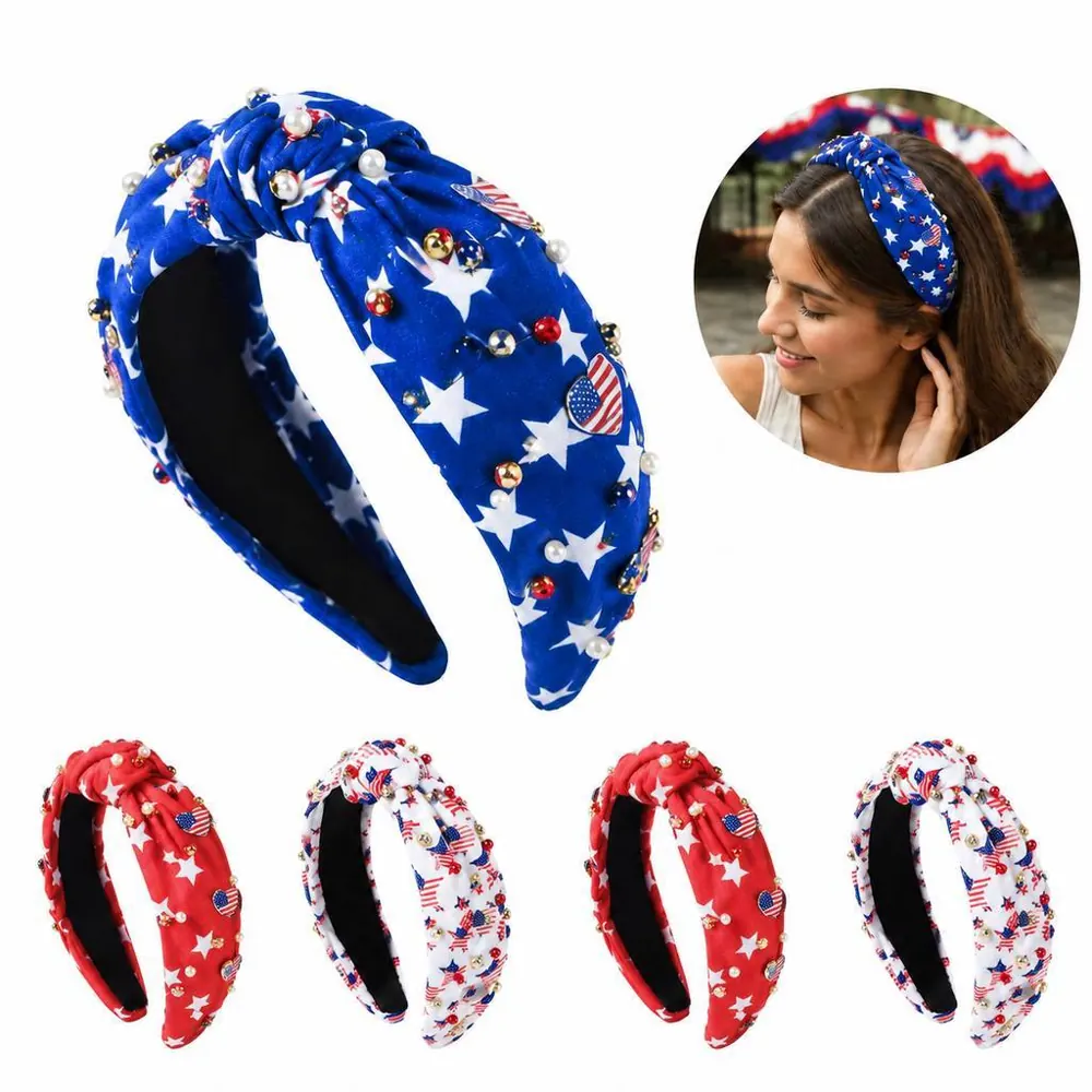 Customizable Pearl Flag Sports Headband for Women 2
