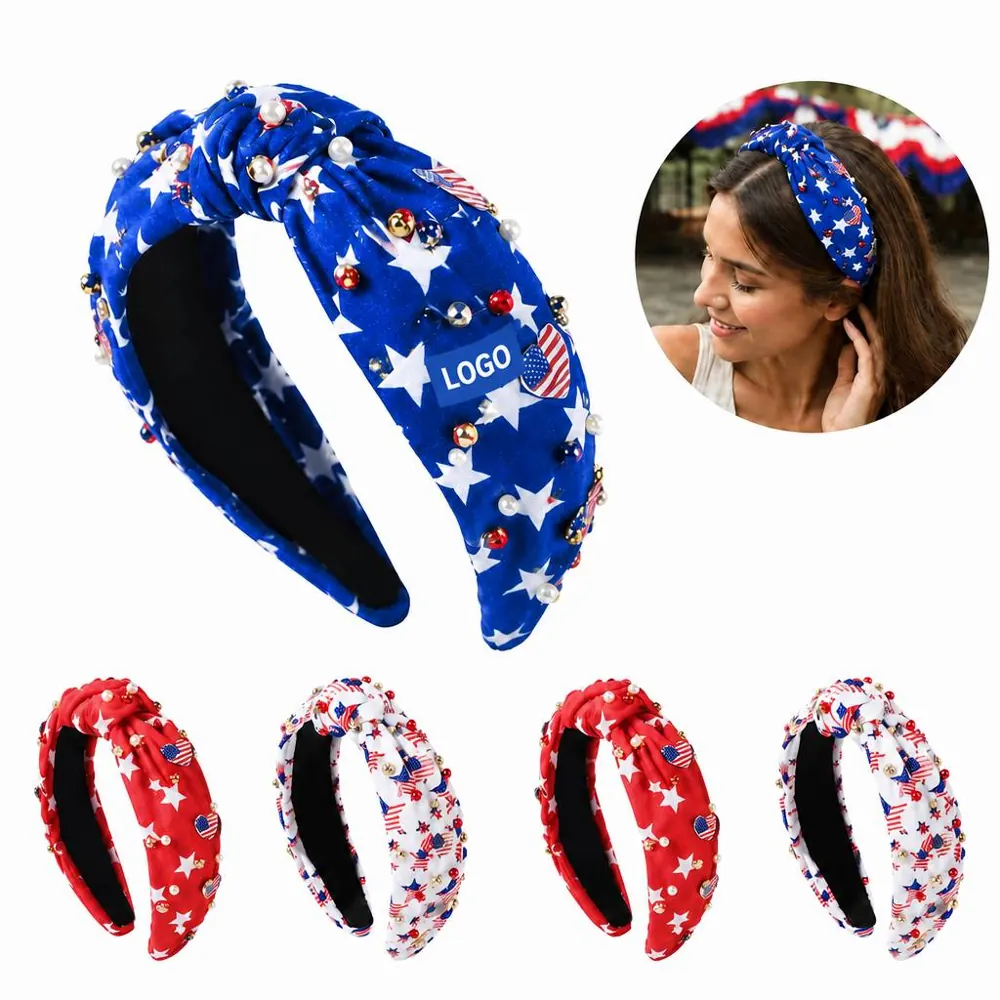Customizable Pearl Flag Sports Headband for Women