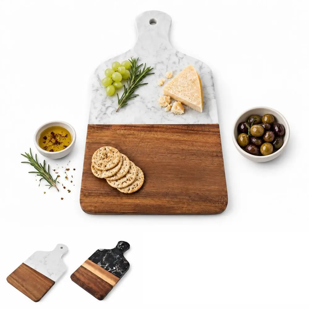Square Artificial Marble & Solid Wood Chopping Board 2