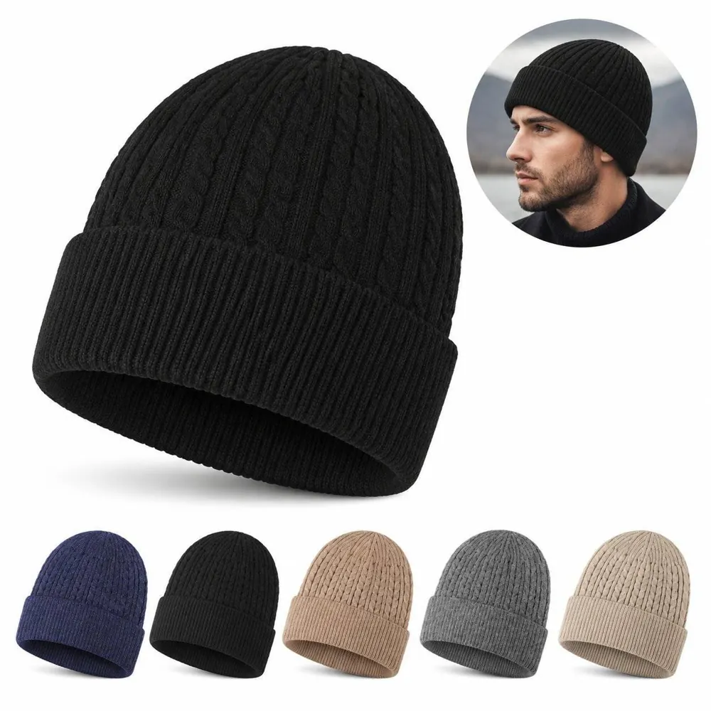 Unisex Cuffed Plain Knit Winter Beanie Hat for Warmth 2