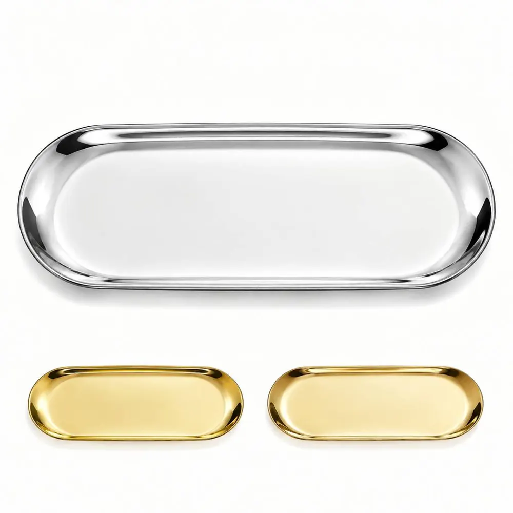 Oval Polished Metal Organizer Tray for Jewelry and Cutlery 2