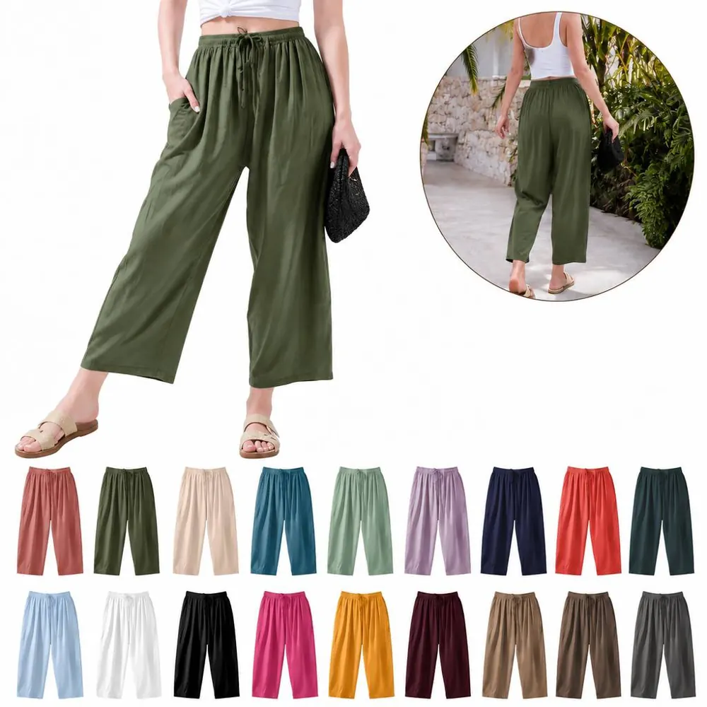 Linen Wide Leg High-Rise Pants for Women 2