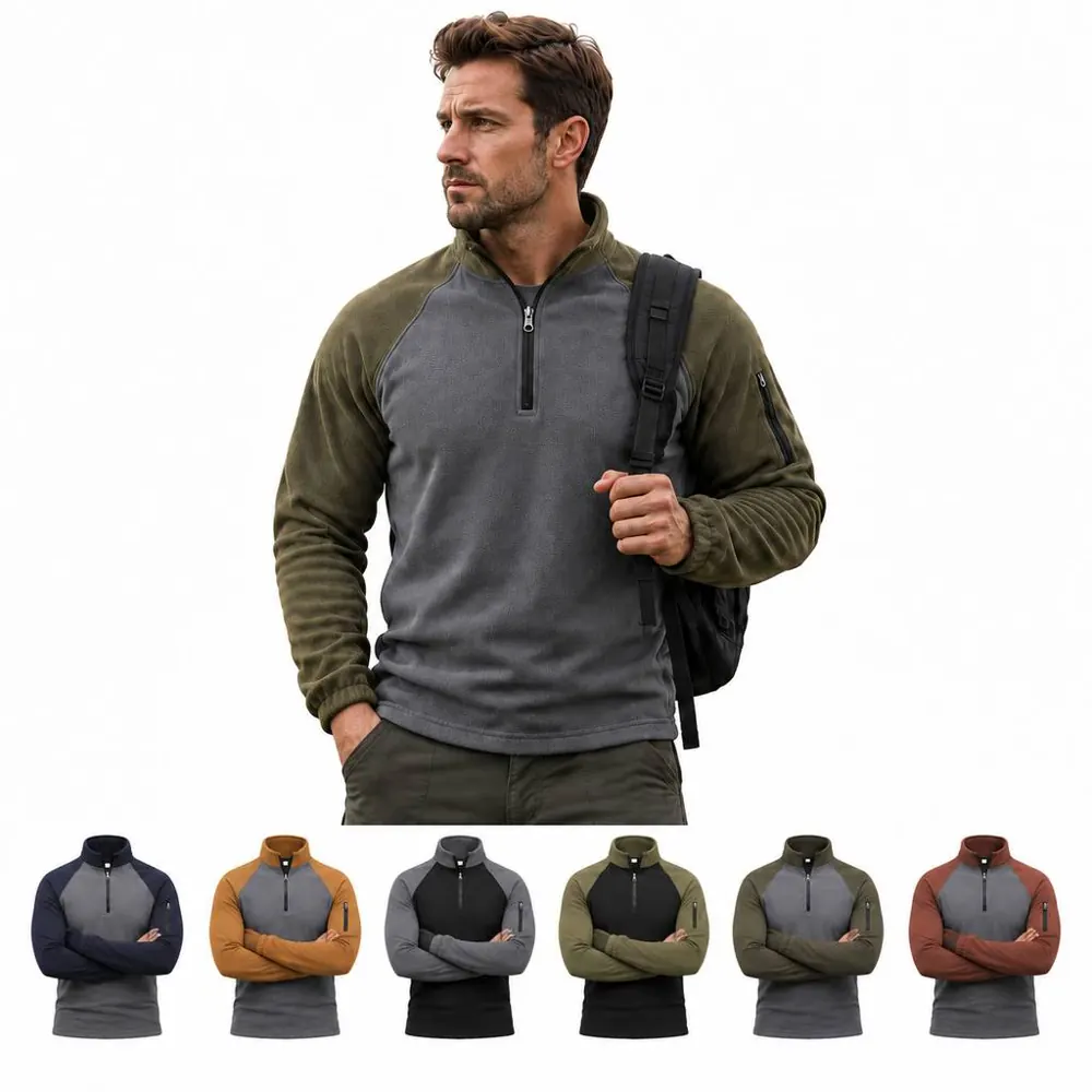 Cotton Blend Quarter Zip Pullover Sweatshirt for Casual Wear 2