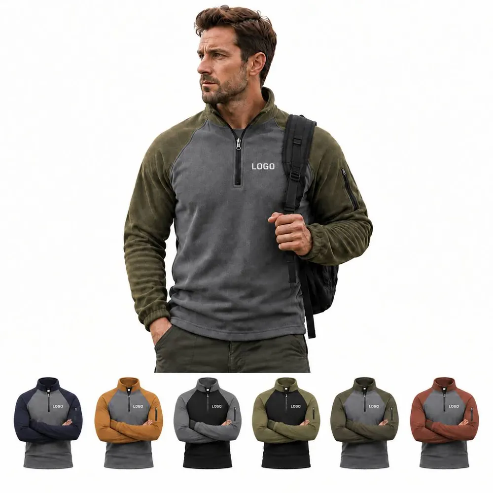 Cotton Blend Quarter Zip Pullover Sweatshirt for Casual Wear