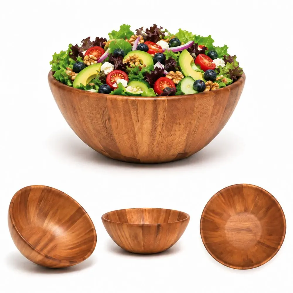 Natural Acacia Wooden Serving Bowl for Salads and Snacks 2