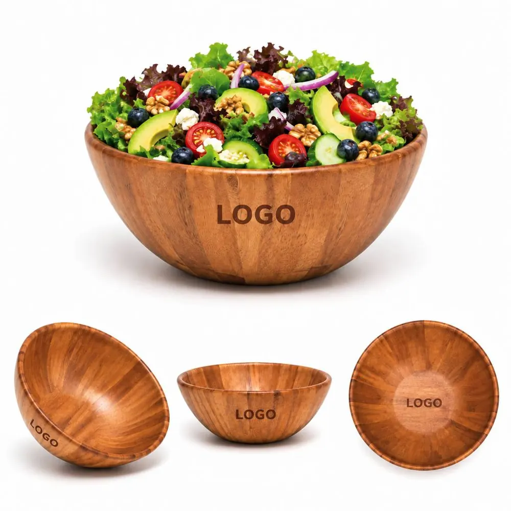 Natural Acacia Wooden Serving Bowl for Salads and Snacks