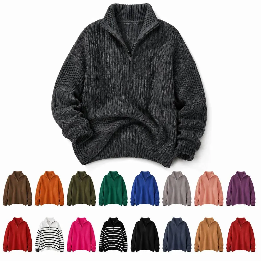 Women's Quarter Zip V-Neck Pullover Sweater 2