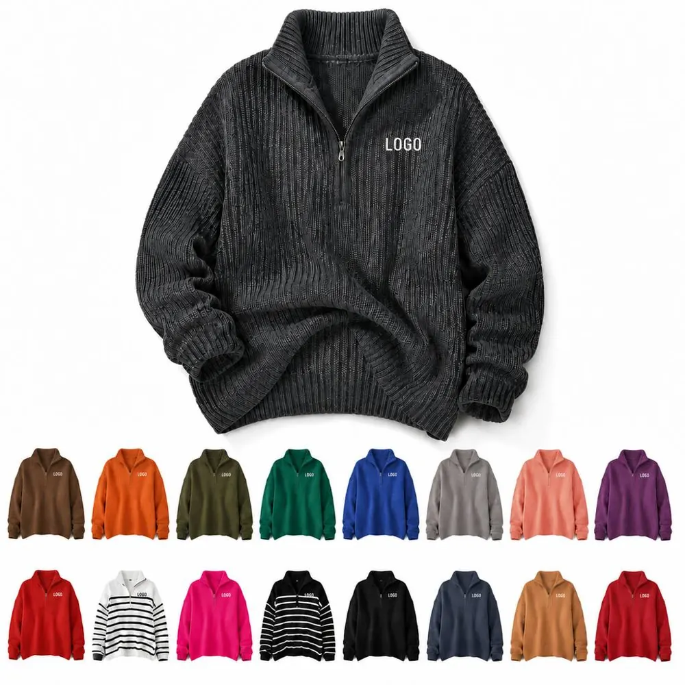 Women's Quarter Zip V-Neck Pullover Sweater