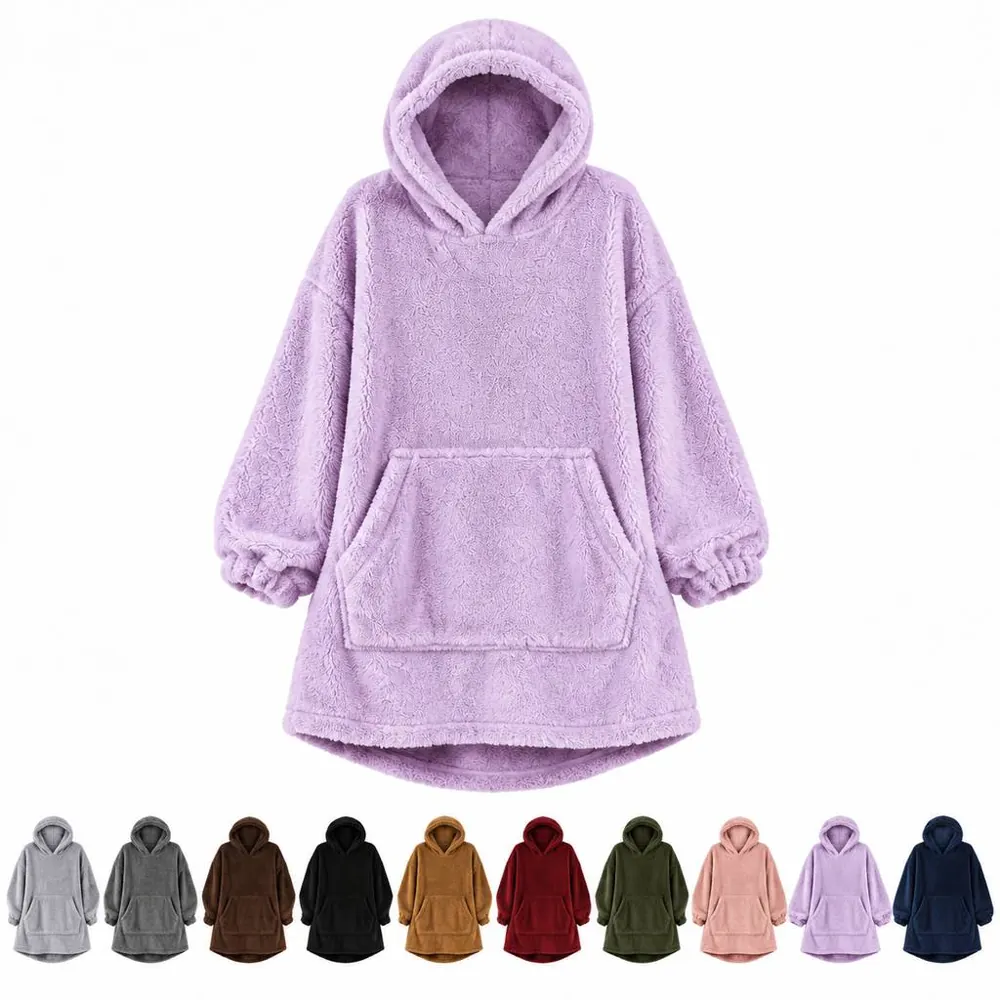 Oversized Fleece-Lined Hooded Sweatshirt Blanket with Pocket 2