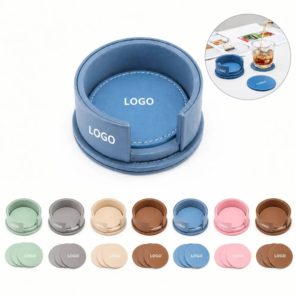 Durable Leather Drink Coaster Set for Home and Office