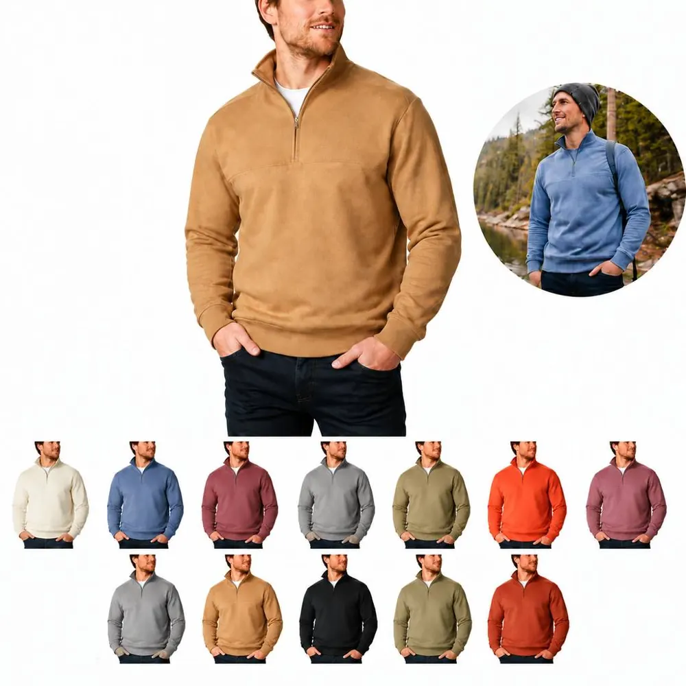 Men's Half Zip Knit Sweater Soft Fleece Pullover 2
