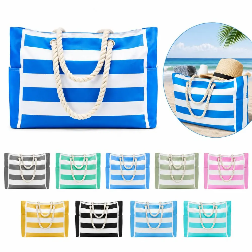 Women's Cotton Canvas Striped Tote Bag for Daily Use 2