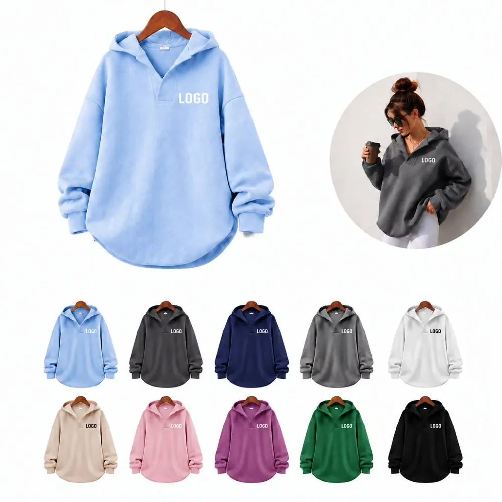 V-Neck Fleece Pullover Sweatshirt for Men and Women