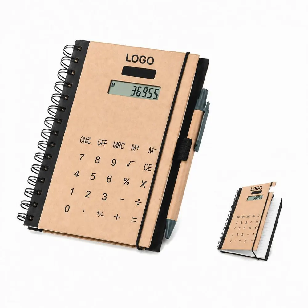 Solar Calculator with Spiral Notebook and Elastic Band