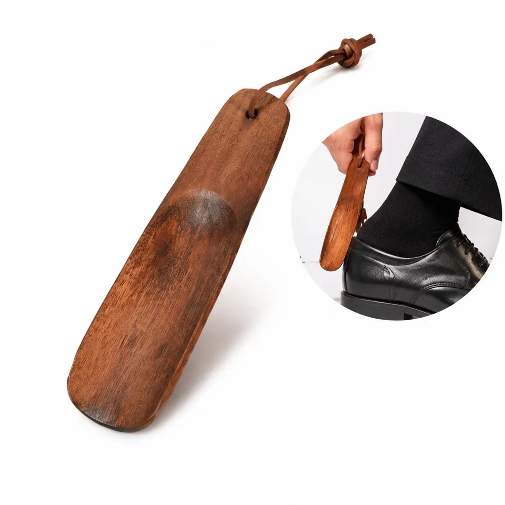 Wooden Shoe Horn with Leather Lanyard for Easy Wear 2