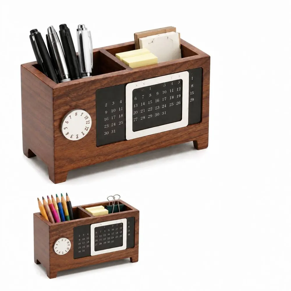 Wooden Desk Organizer with Perpetual Calendar Ring 2