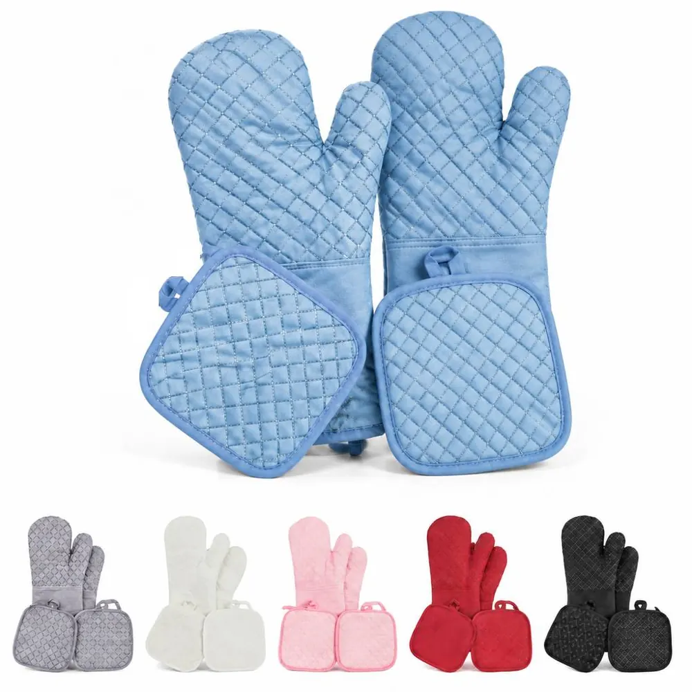 Heat-Resistant Silicone Oven Mitt Set for Kitchen Baking 2