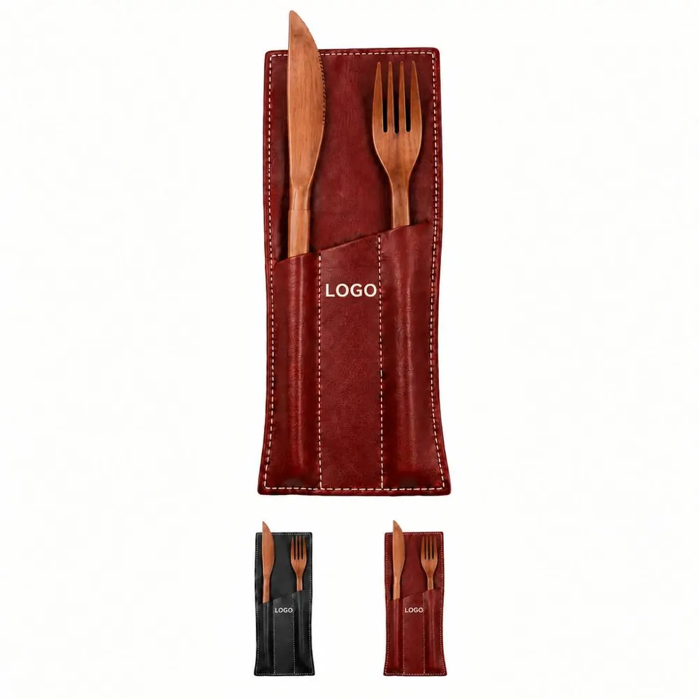 Portable Faux Leather Cutlery Organizer Set