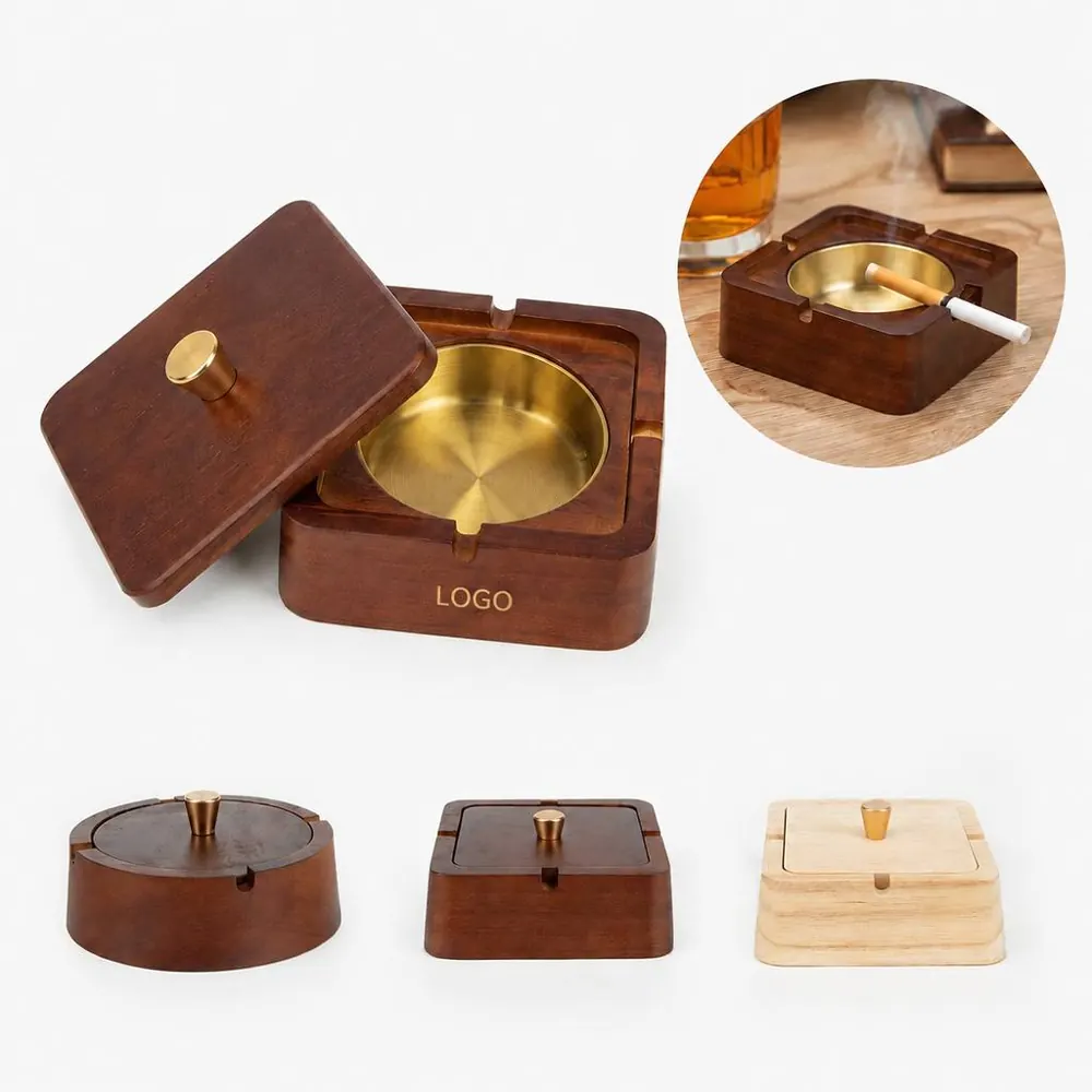 Wooden Cigarette Ashtray with Lid Odor-Reducing