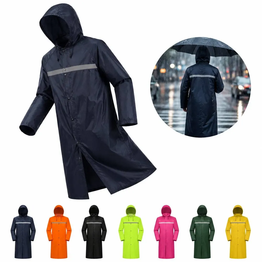 Reflective Long Rain Jacket with Adjustable Hood 2