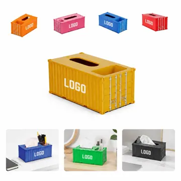 Industrial Container Desk Organizer with Tissue Box and Pen