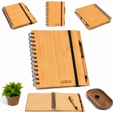 Eco Bamboo Notebook with Pen, Acid-Free Paper, Flat Lay