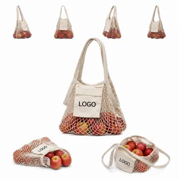 Collapsible Cotton Mesh Tote Bag with Pouch