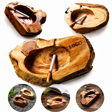 Solid Wood Cigar Ashtray with Multi-Cigar Notches