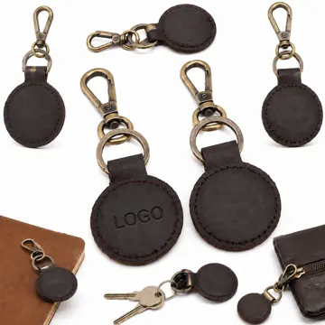 Full Grain Leather Keychain with Debossed Round Design