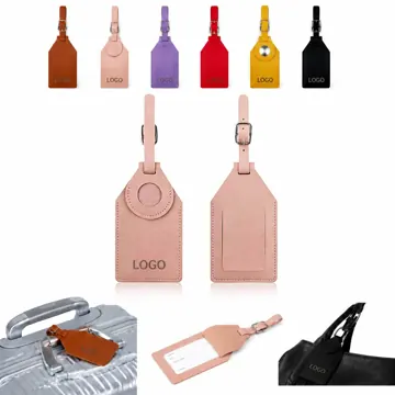 Vegan Leather Luggage Tracker Tag with Secure Strap