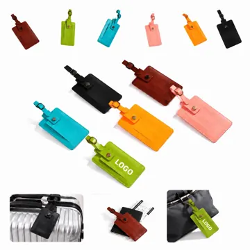PU Leather Luggage Tags with ID Window for Travel