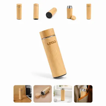 17oz Vacuum Insulated Bamboo Stainless Steel Water Bottle