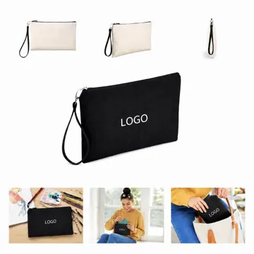Canvas Cosmetic Pouch with Detachable Wristband Lanyard