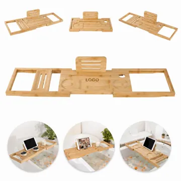 Adjustable Bamboo Bathtub Caddy with Side Grooves