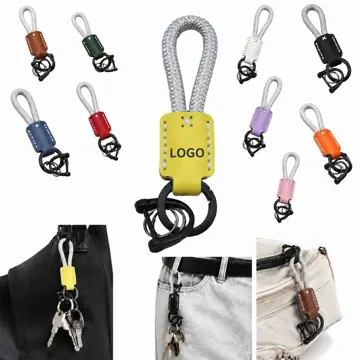 Braided Leather D-Ring Keychain for Keys and Tools