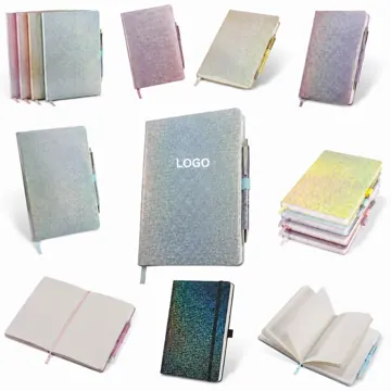 A5 Glossy Notebook with Pen, Smudge-Resistant Lined Pages