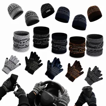 3-Piece Knit Hat Scarf Gloves Set with Touchscreen Fingers
