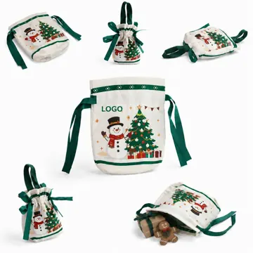 Festive Canvas Drawstring Bags for Candy Fruits Treats