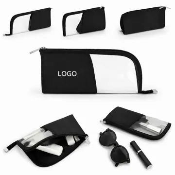 Black Honeycomb Textured Makeup Pouch with Transparent