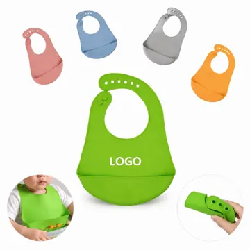 Adjustable Silicone Baby Bib with Food Catcher Pocket