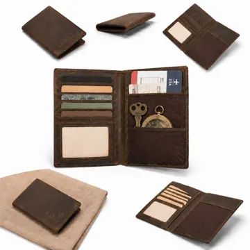 Crazy Horse Leather Passport Wallet with Multiple Card Slots