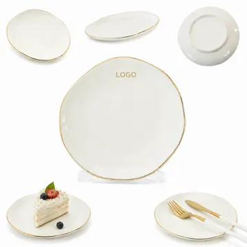 Elegant Ceramic Dinner Plate Set with Gold Rim Accents