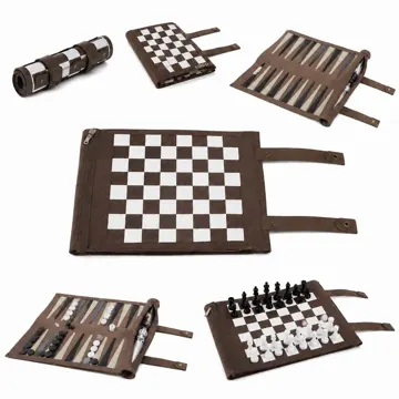 Roll-Up Leather Chess Backgammon Set, 2-in-1 Portable