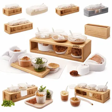 Glass Seasoning Jar Set with Bamboo Tray and Spoons