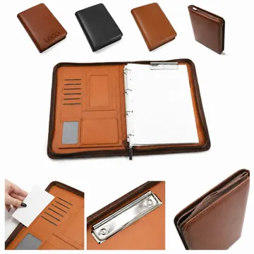 A4 PU Leather Zipper Portfolio with Clipboard and Binder