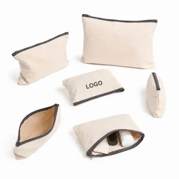 6 Pack Cream White Canvas Zipper Pouches, Durable Fabric