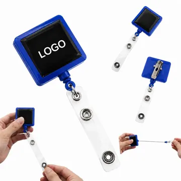 Retractable Plastic Badge Holder with Metal Clip and Lanyard
